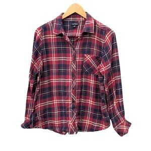 Well Worn Fall Plaid Tartan button down emo pumpkin spice long sleeve S Cotton